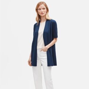 Eileen Fisher Organic Cotton Linen Knit Short Sleeve Open Cardigan XS Indigo